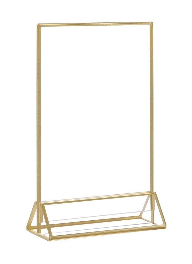 SYOSI - 6 Pieces Clear Acrylic Table Card Holder, Double Sided Frame with Gold Border and Removable Vertical Stand for Photo Display, Wedding Table Number, Restaurant Sign, Menu Holder (5 x 7 inches) - Image 1
