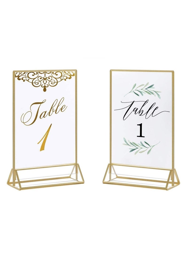 SYOSI - 6 Pieces Clear Acrylic Table Card Holder, Double Sided Frame with Gold Border and Removable Vertical Stand for Photo Display, Wedding Table Number, Restaurant Sign, Menu Holder (5 x 7 inches) - Image 1