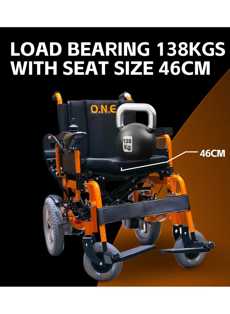 O.N.E Heavy duty long travel wheelchair 46cm wide seat foldable adjustable with electronic remote 360º rotation for adult, elderly, disabled