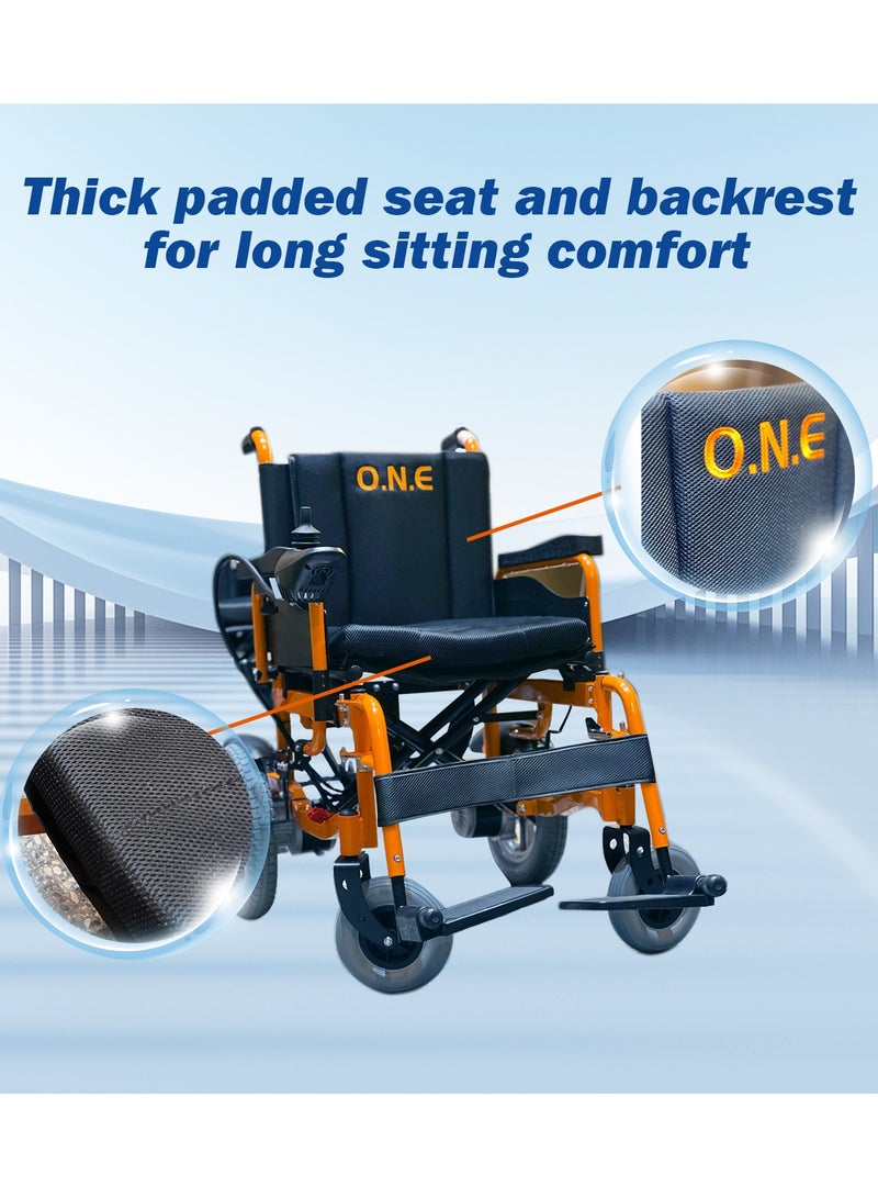 O.N.E Heavy duty long travel wheelchair 46cm wide seat foldable adjustable with electronic remote 360º rotation for adult, elderly, disabled