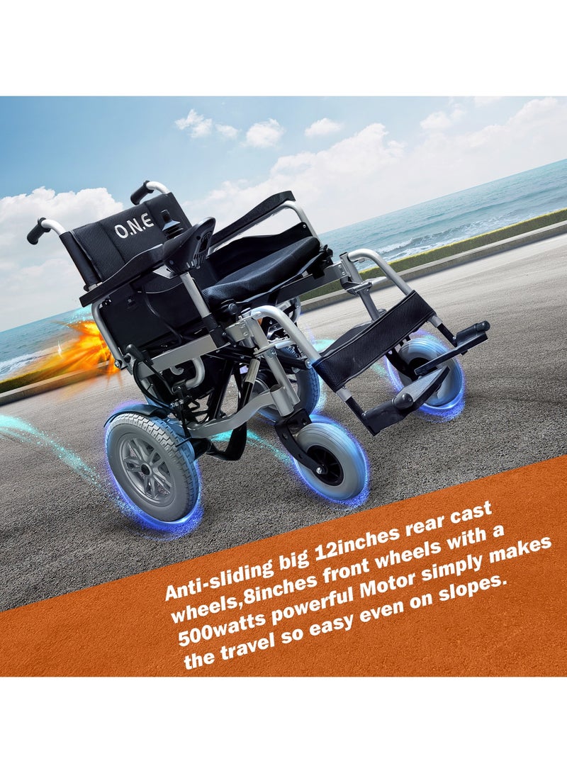 O.N.E Heavy duty long travel wheelchair 46cm wide seat foldable adjustable with electronic remote 360º rotation for adult, elderly, disabled