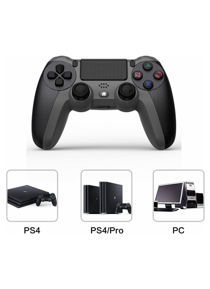 أنمي - لوحة ألعاب وحدة التحكم اللاسلكية لجهاز PS4/PS4 صغير/ثري/كمبيوتر مع كابل شحن مزود باهتزاز مزدوج، ولوحة لمس قابلة للطي، ووظيفة صوت، وقضيب ضوء، ومانع للانزلاق (أسود) - Image 1