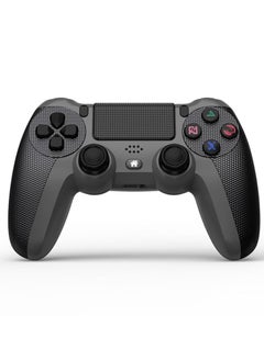 لوحة ألعاب وحدة التحكم اللاسلكية لجهاز PS4/PS4 صغير/ثري/كمبيوتر مع كابل شحن مزود باهتزاز مزدوج، ولوحة لمس قابلة للطي، ووظيفة صوت، وقضيب ضوء، ومانع للانزلاق (أسود)