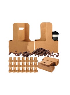SYOSI Disposable Kraft Paperboard Small Drink Carrier, 2 Cup Drink Holder With Handles, Take out Cup Carriers to Go Coffee Cup Holder for Restaurants Food Delivery(50PCS)  - Image 2