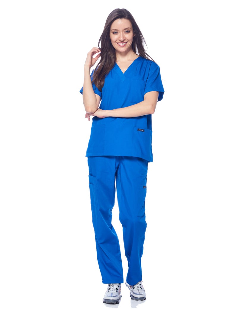 Dagacci Medical Uniform Womens and Mens Scrub Set Unisex Medical Scrub Shirt Top and Pant, Royal Blue, Large, - Image 2