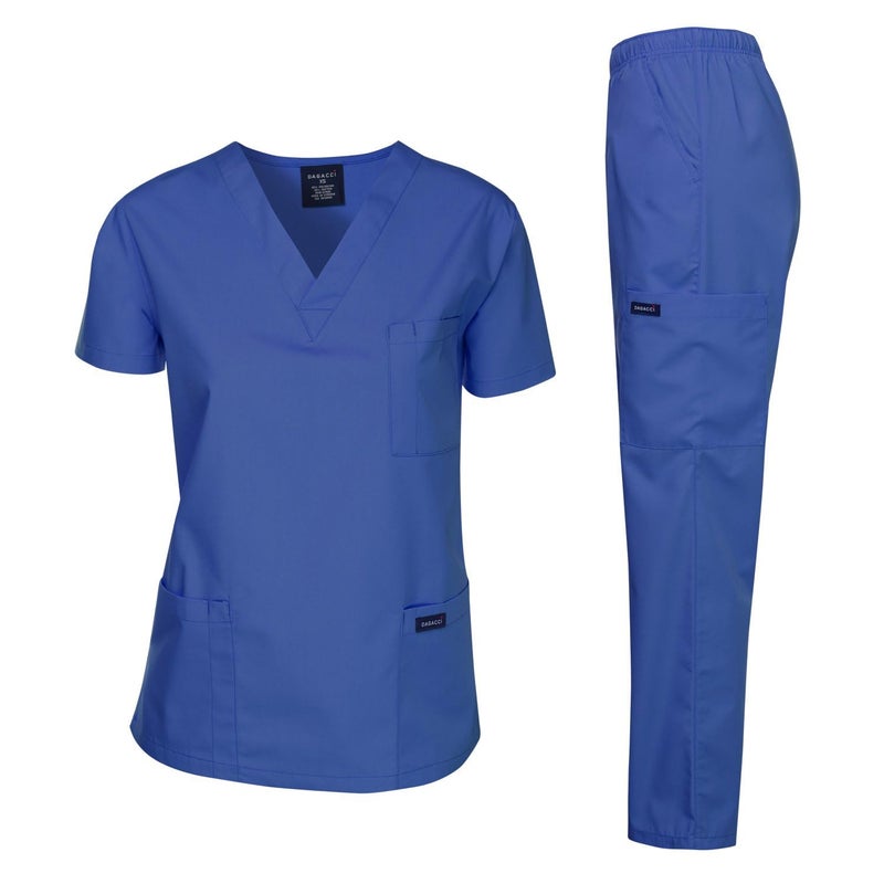 Dagacci Medical Uniform Womens and Mens Scrub Set Unisex Medical Scrub Shirt Top and Pant, Royal Blue, Large, - Image 1