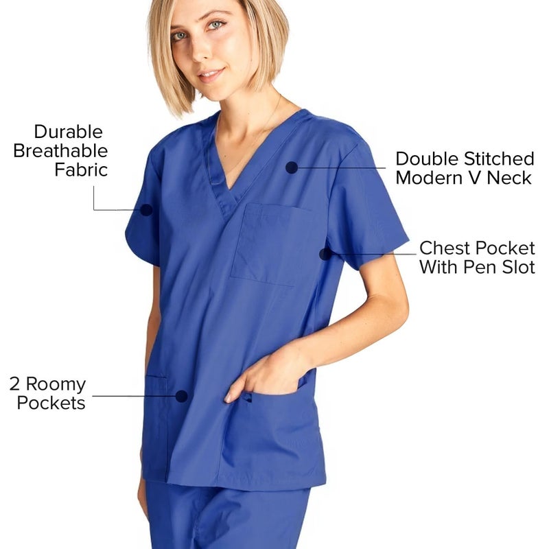 Dagacci Medical Uniform Womens and Mens Scrub Set Unisex Medical Scrub Shirt Top and Pant, Royal Blue, Large, - Image 5