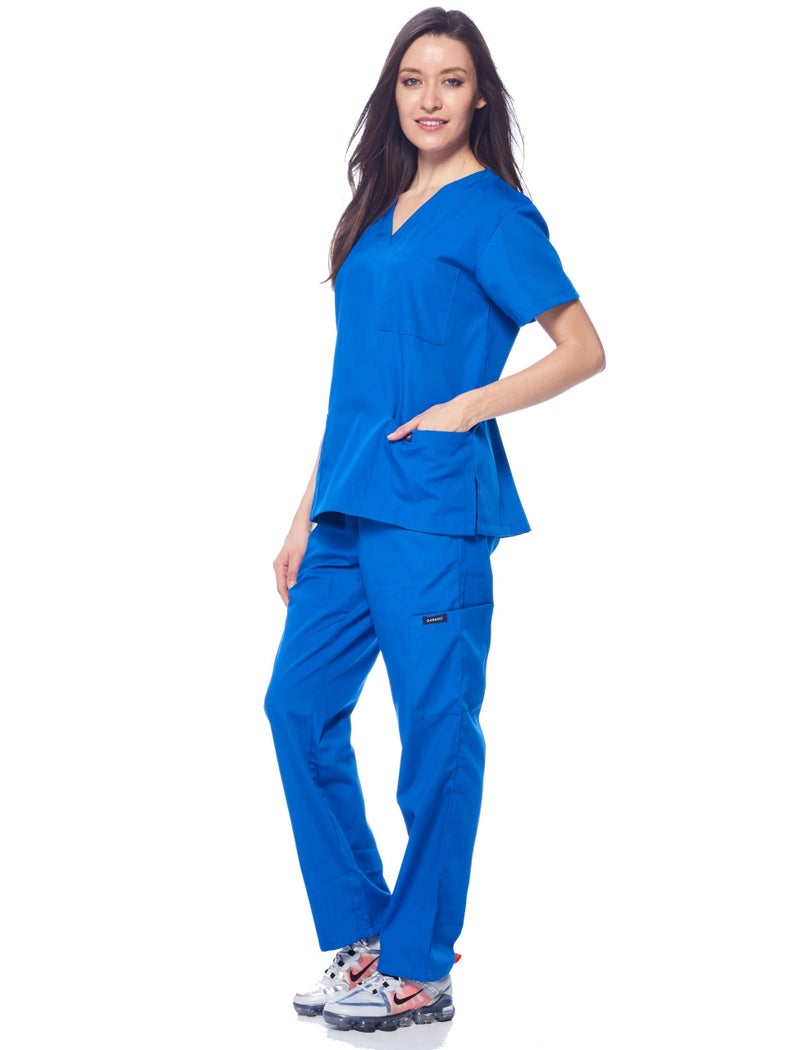 Dagacci Medical Uniform Womens and Mens Scrub Set Unisex Medical Scrub Shirt Top and Pant, Royal Blue, Large, - Image 3