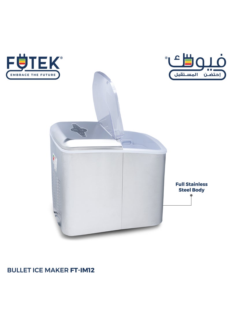 Bullet Shaped Ice Cube Maker 15Kgs/24Hrs | Ice making capacity with 9 pcs Ice cube in 7-8 min per cycle | Low water level indicator| Full Ice Alarm Indicator | Full Stainless Steel body