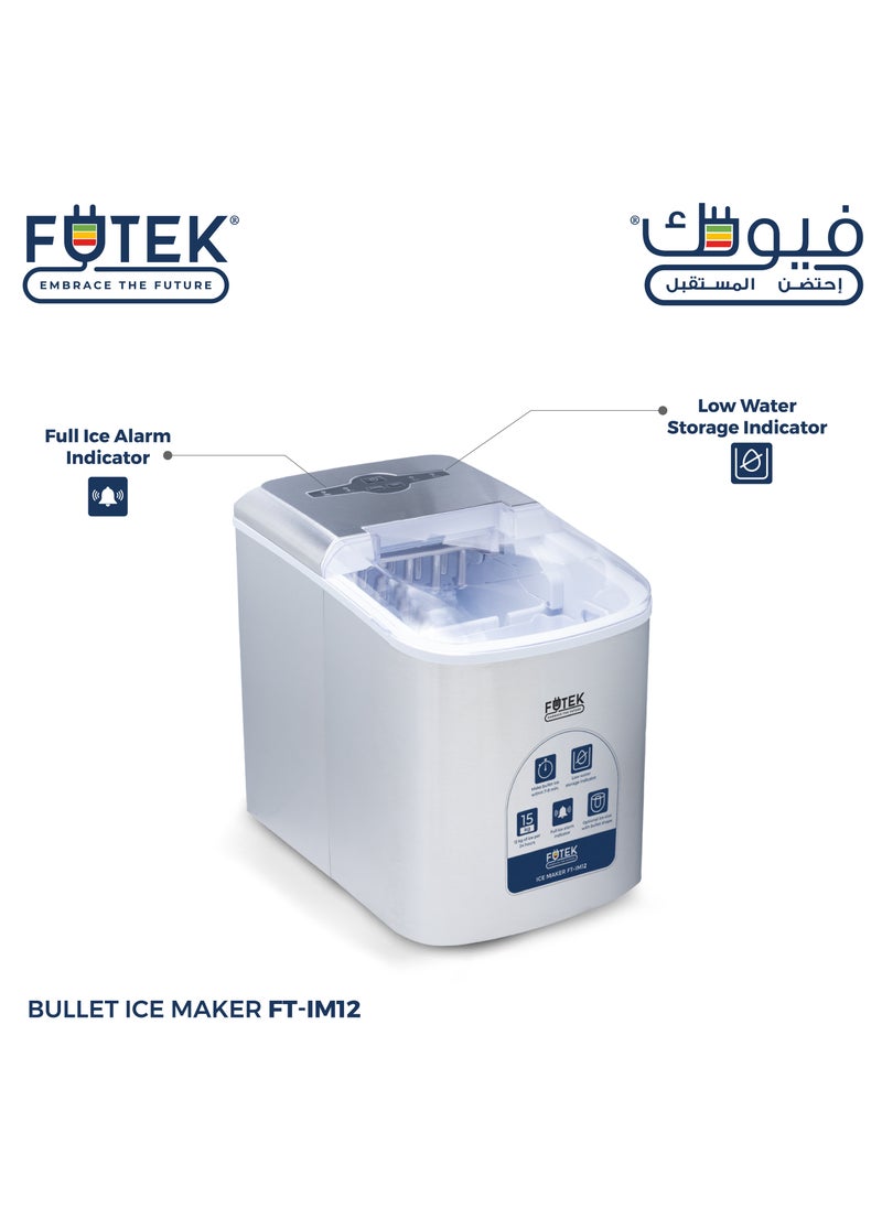 Bullet Shaped Ice Cube Maker 15Kgs/24Hrs | Ice making capacity with 9 pcs Ice cube in 7-8 min per cycle | Low water level indicator| Full Ice Alarm Indicator | Full Stainless Steel body