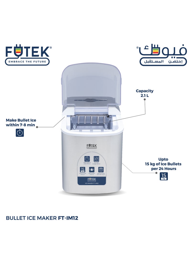 Bullet Shaped Ice Cube Maker 15Kgs/24Hrs | Ice making capacity with 9 pcs Ice cube in 7-8 min per cycle | Low water level indicator| Full Ice Alarm Indicator | Full Stainless Steel body