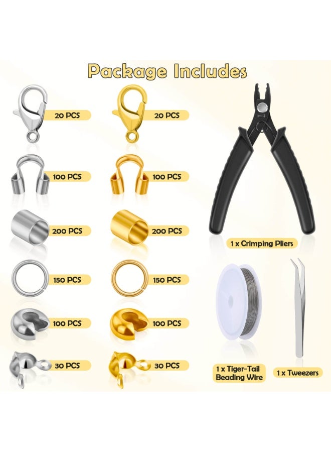 GNAFOTU 1200-Piece Crimp Bead Kit for Jewellery Making, including Crimp Beads, Covers, Tubes, Wire Guardians, Jump Rings, Lobster Clasps, Crimping Pliers and Beading Wire - Image 3