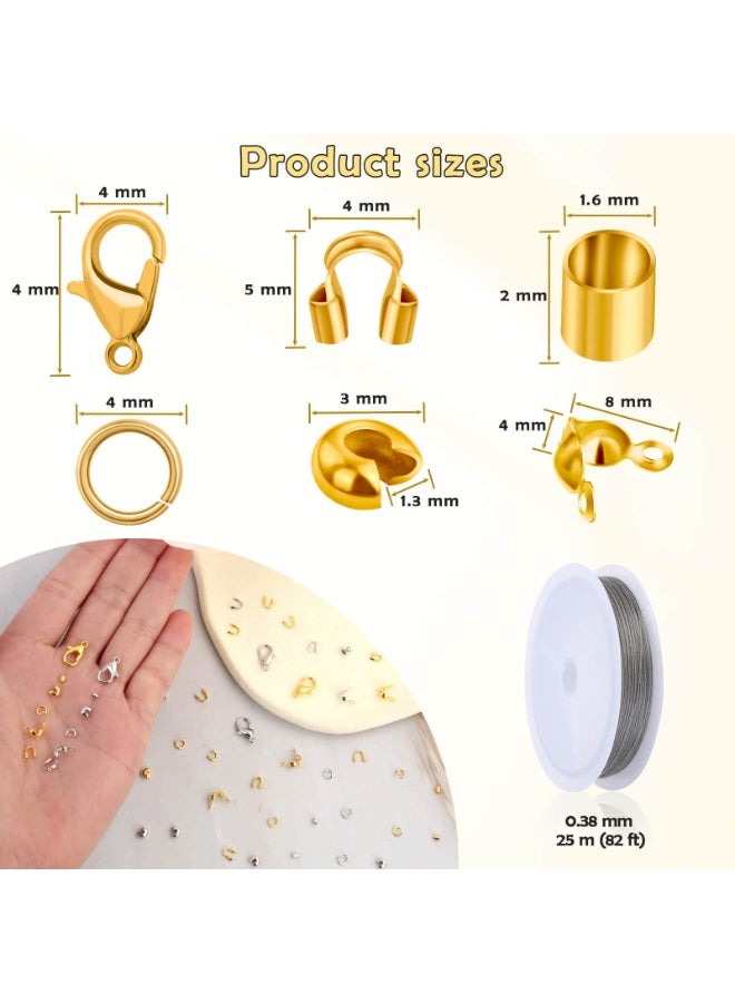 GNAFOTU 1200-Piece Crimp Bead Kit for Jewellery Making, including Crimp Beads, Covers, Tubes, Wire Guardians, Jump Rings, Lobster Clasps, Crimping Pliers and Beading Wire - Image 2