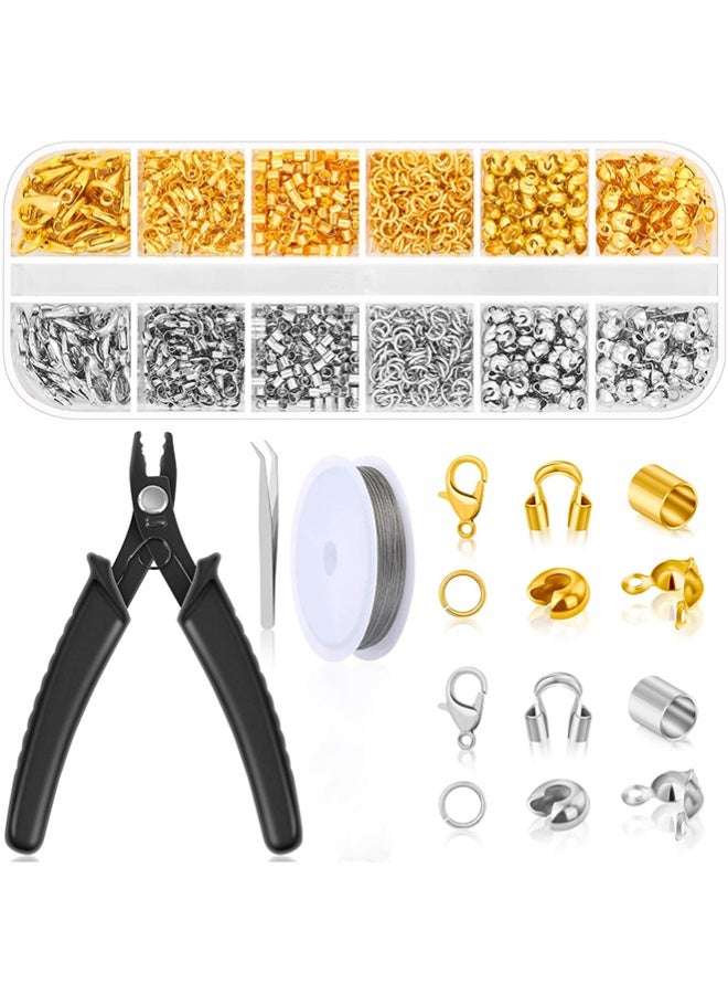 GNAFOTU 1200-Piece Crimp Bead Kit for Jewellery Making, including Crimp Beads, Covers, Tubes, Wire Guardians, Jump Rings, Lobster Clasps, Crimping Pliers and Beading Wire - Image 1