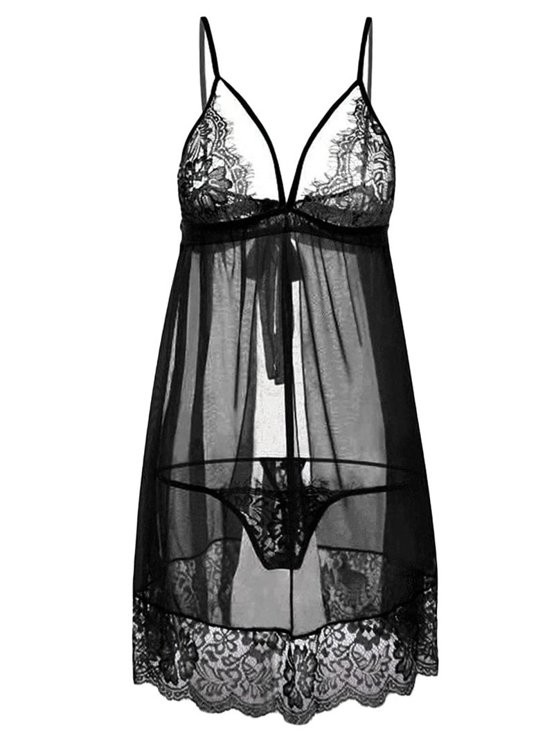 Soft Stretchy Lace Gauze Night Dress Open back Lingerie Wear