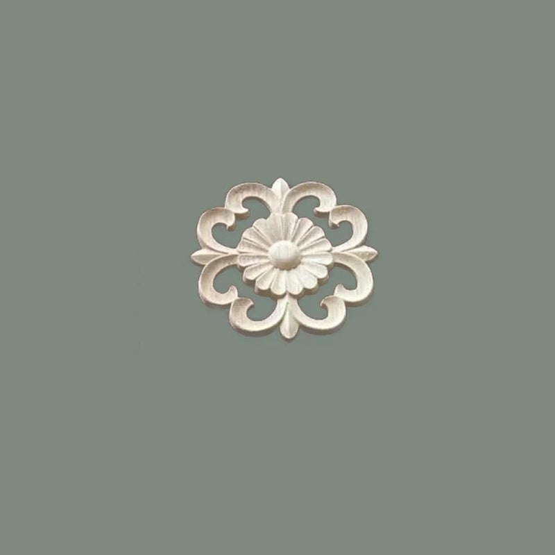 Solid Wood Carved Discs For Wardrobe Door Enhancement Round Hollow Flower Design A1 10CMx10CM - Image 1