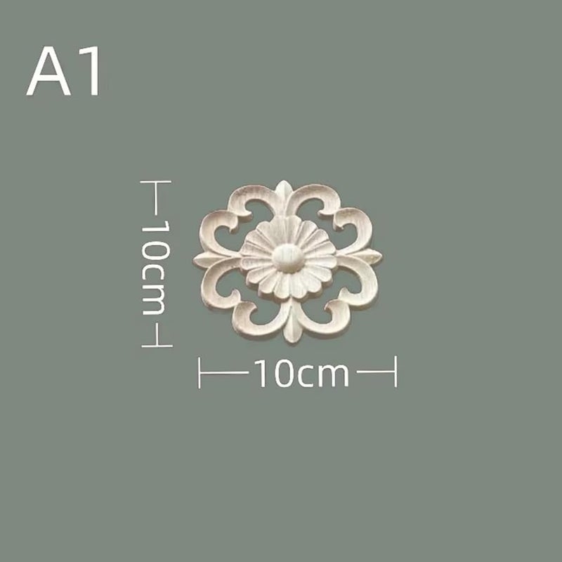 Solid Wood Carved Discs For Wardrobe Door Enhancement Round Hollow Flower Design A1 10CMx10CM - Image 3