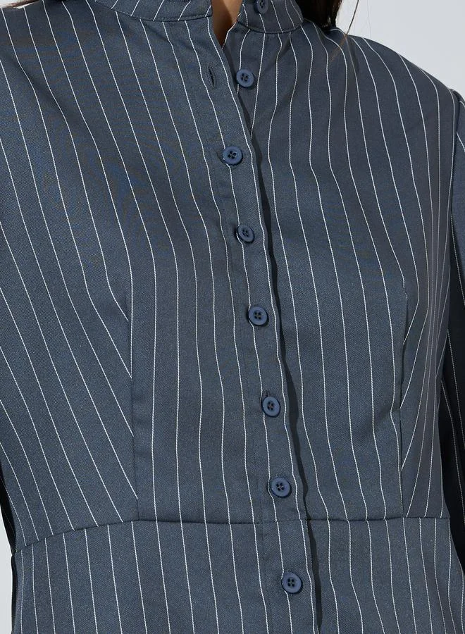Styli  Grey Striped Longlined Top and Wide Leg Trousers Set for Women | Best Price UAE