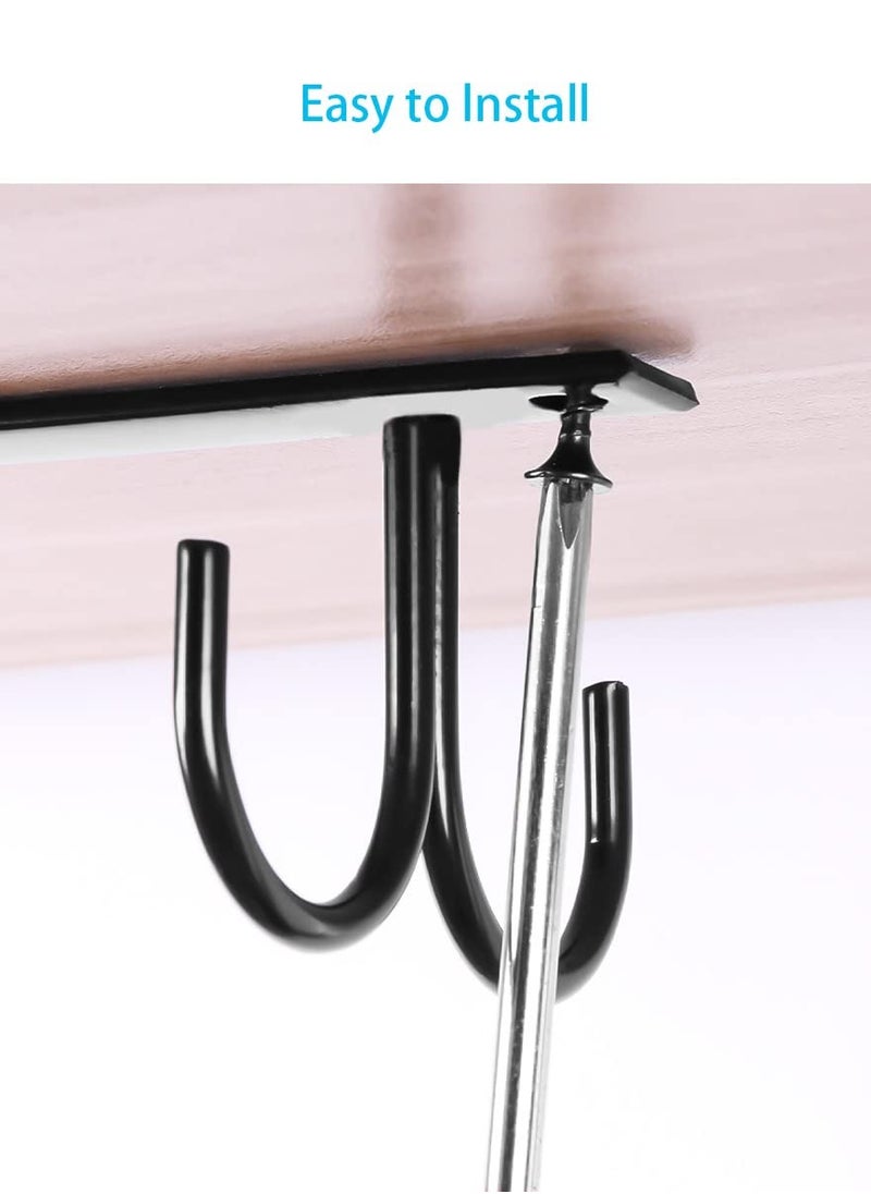Excefore - Mug Rack Under Cabinet,Coffee Cup Holder,8 Mugs Hooks Under Shelf, Display Hanging Cups Drying Hook for Bar Kitchen Utensils,Black - Image 1