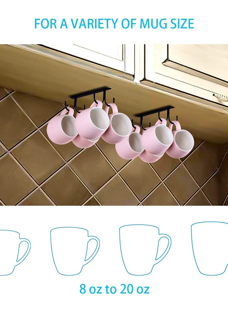 Excefore - Mug Rack Under Cabinet,Coffee Cup Holder,8 Mugs Hooks Under Shelf, Display Hanging Cups Drying Hook for Bar Kitchen Utensils,Black - Image 1