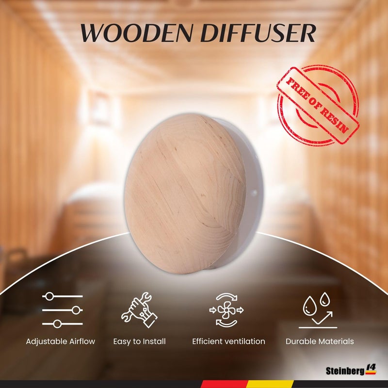 Steinberg14 (no resin) Wooden Vent Cover 4 inch - Universal Supply and Exhaust Valve - Adjustable Vent Cover - Round Wall Ceiling Vent - Wooden Air Diffuser - Sauna Vent Cover with Black Alder Wood - Image 2