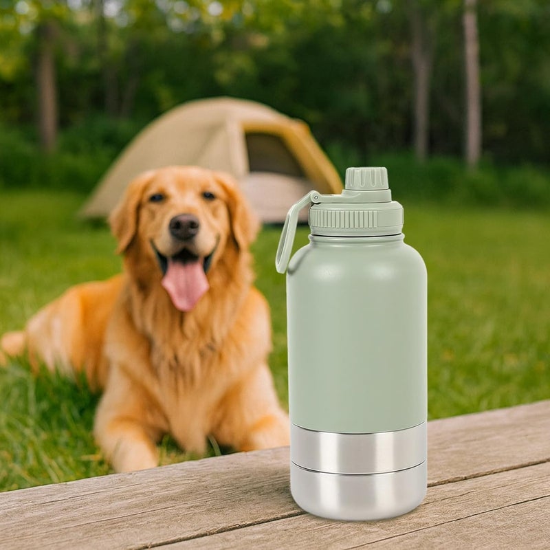 Stainless Steel Pet Water Bottle with Double Bowls, Insulated Portable Dog Cat Feeder, Leak-Proof for Travel and Outdoor - Image 1