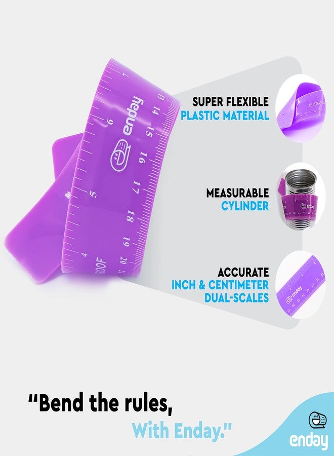 Enday Flexible Purple Ruler, 12 in (30 cm) Soft Plastic Shatter Resistant Straight Edge, Bendable Kids & Adults Ruler w/Inches & Metrics - Image 3