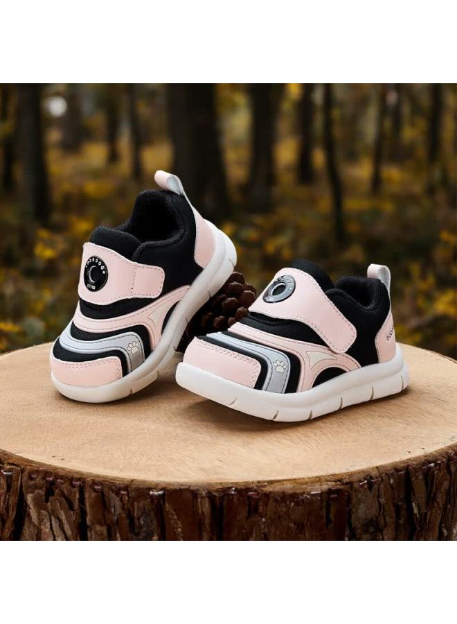 Bobdog Toddler Boys And Girls Baby First Walking Shoes Soft Sole Non-slip Infant Functional Shoes Black/pink Size 22