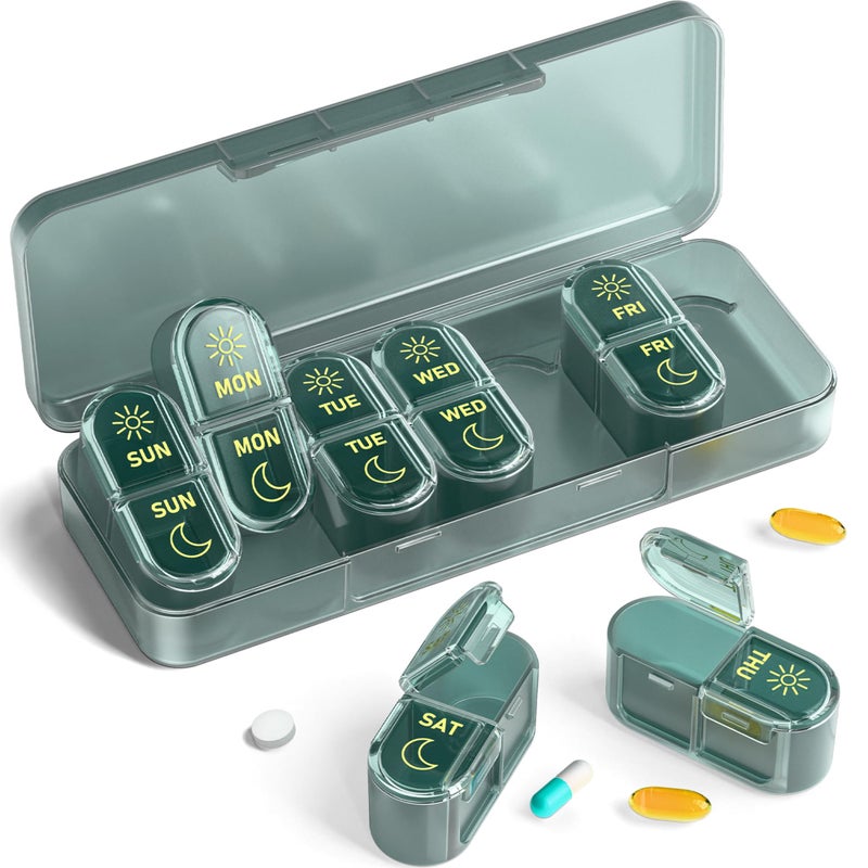 Am Pm Pill Organizer 7 Days Meicine Pill Organinzer Pill Box 7 Day Weekly Pill Organizer for Travel Vitamins Fish Oils Supplements