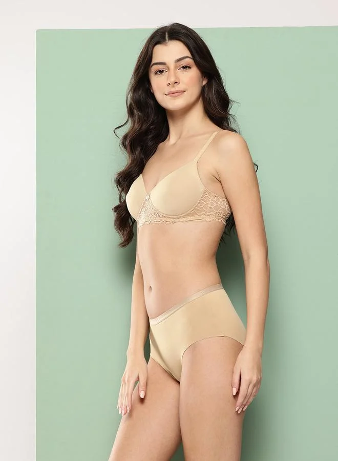 Leading Lady Nude Lace Detail Lightly Padded Non Wired Bra and Brief Set