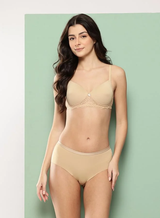 Leading Lady Nude Lace Detail Lightly Padded Non Wired Bra and Brief Set