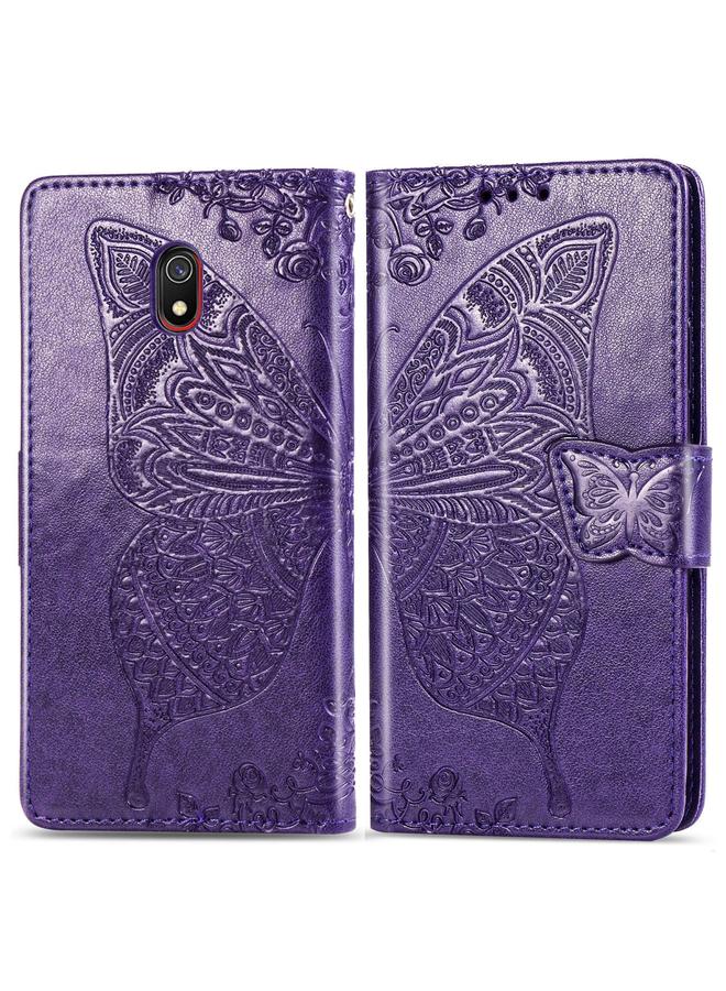 Case For Xiaomi Redmi 8A Butterfly Love Flower Embossed Horizontal Flip Leather Case with Bracket Lanyard Card Slot Wallet