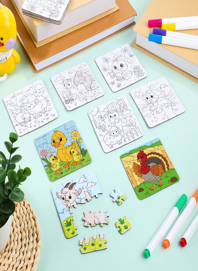 Realspring 24 Pack Farm Animal Color Your Own Jigsaw Puzzles for Kids 3-5, 4-6, 6-8, Coloring Crafts DIY Paper Puzzles Party Favors Gifts for Toddler Children Learning Education Toys - Image 3