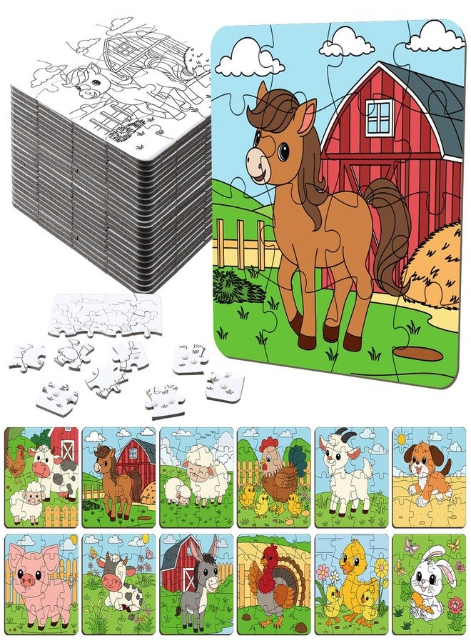 Realspring 24 Pack Farm Animal Color Your Own Jigsaw Puzzles for Kids 3-5, 4-6, 6-8, Coloring Crafts DIY Paper Puzzles Party Favors Gifts for Toddler Children Learning Education Toys - Image 1