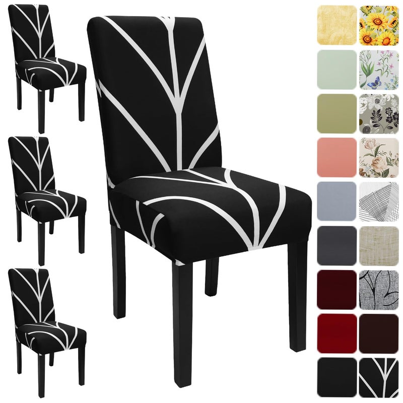 Keyroal Dining Room Chair Covers Set of 4 Stretch Printed Parsons Chair Slipcovers Spandex Removable Washable Kitchen Chair Protector Cover for Dining Room Hotel CeremonyBlack - Image 2