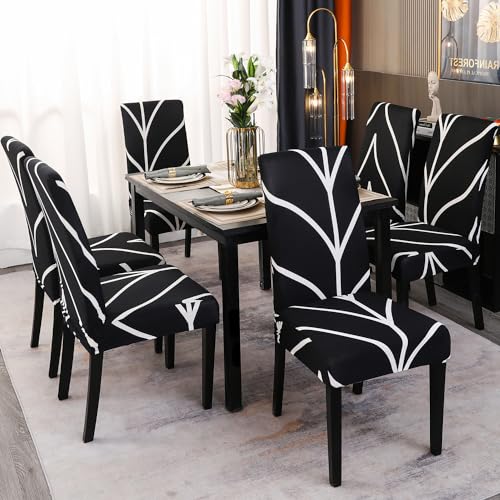 Keyroal Dining Room Chair Covers Set of 4 Stretch Printed Parsons Chair Slipcovers Spandex Removable Washable Kitchen Chair Protector Cover for Dining Room Hotel CeremonyBlack - Image 3