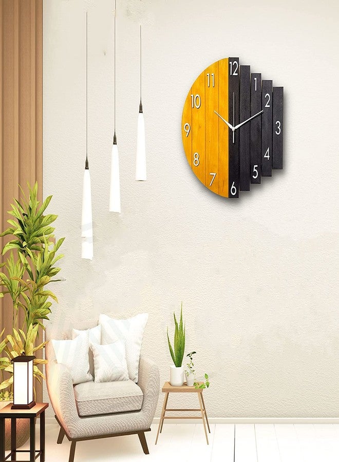 NABSTER Designer Wooden Wall Clock - Latest Style Clock for Home, Bedroom, Living Room, and Office with Big Size of 12 Inch (Yellow) - Image 2