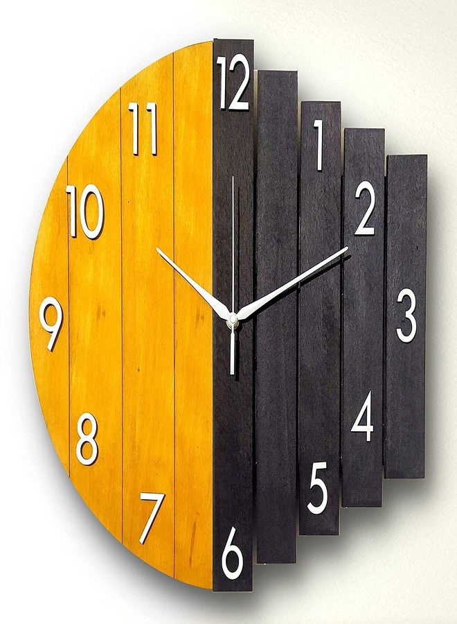 NABSTER Designer Wooden Wall Clock - Latest Style Clock for Home, Bedroom, Living Room, and Office with Big Size of 12 Inch (Yellow) - Image 1