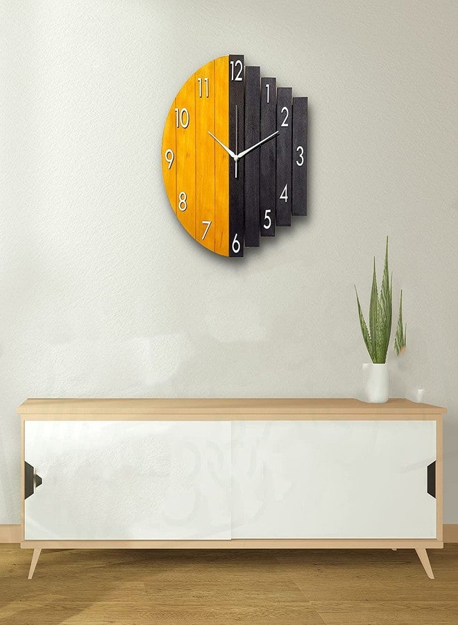 NABSTER Designer Wooden Wall Clock - Latest Style Clock for Home, Bedroom, Living Room, and Office with Big Size of 12 Inch (Yellow) - Image 3