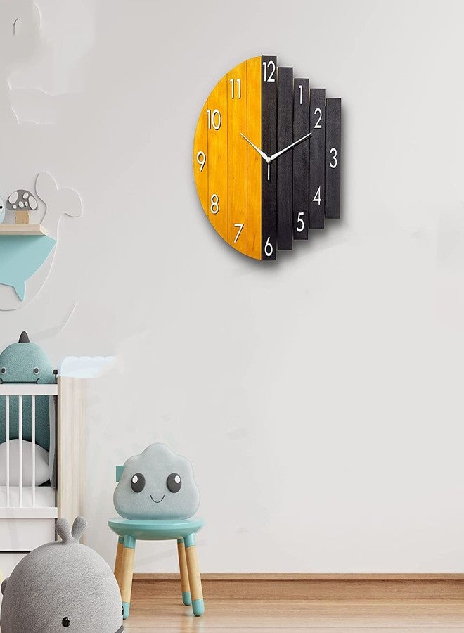 NABSTER Designer Wooden Wall Clock - Latest Style Clock for Home, Bedroom, Living Room, and Office with Big Size of 12 Inch (Yellow) - Image 4