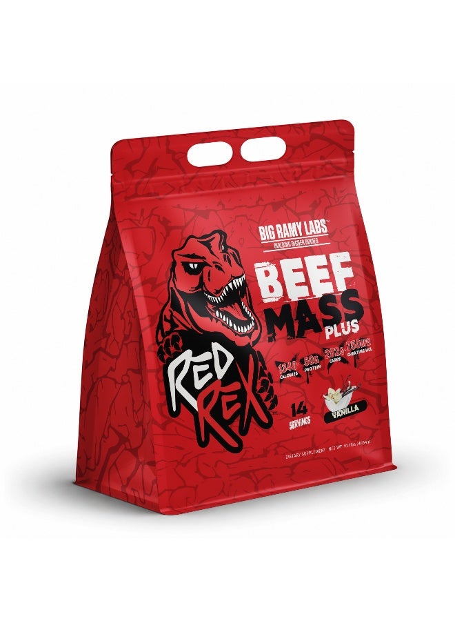RED REX Beef Mass Plus Gainer Powder - Vanilla Flavor - 10.5lb (4.84kg) - 50 g Protein Per Serving - 14 Servings - for Muscle Growth & Recovery - Image 1