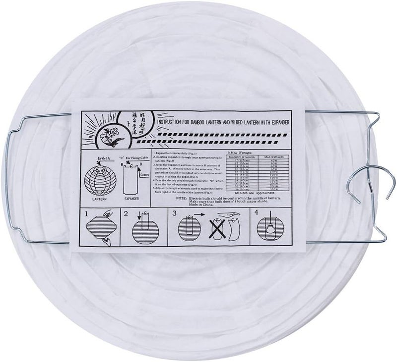 Supla سوبلا 20 حزمة فوانيس ورقية بيضاء صينية معلقة فوانيس ورقية بيضاء دائرية 4 6 8 10 12 فوانيس معلقة بيضاء زينة حفلات الزفاف - Image 3