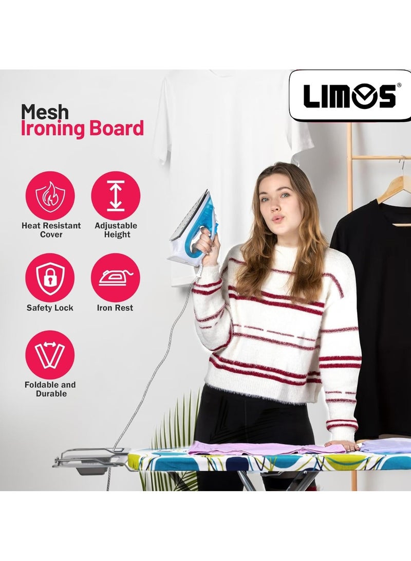 LIMOS Ironing Board Ironing Table assorted color with Powder Coated Carbon Steel Iron Table with Adjustable Height Mechanism Heat Resistant Cotton Cover - 110x34 cm - Image 3
