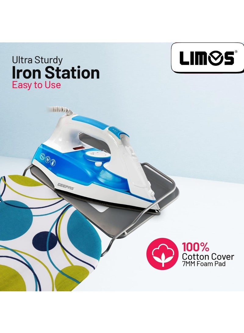 LIMOS Ironing Board Ironing Table assorted color with Powder Coated Carbon Steel Iron Table with Adjustable Height Mechanism Heat Resistant Cotton Cover - 110x34 cm - Image 4