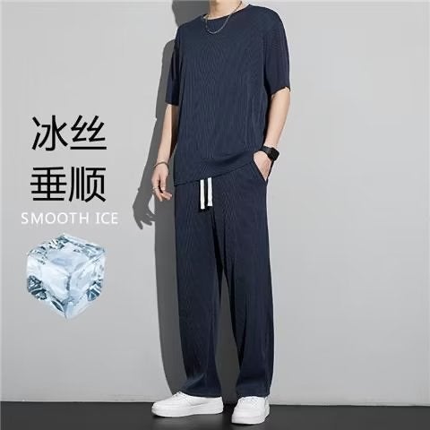2024 Versatile Long Pants  Tee Set Navy blue - Image 4