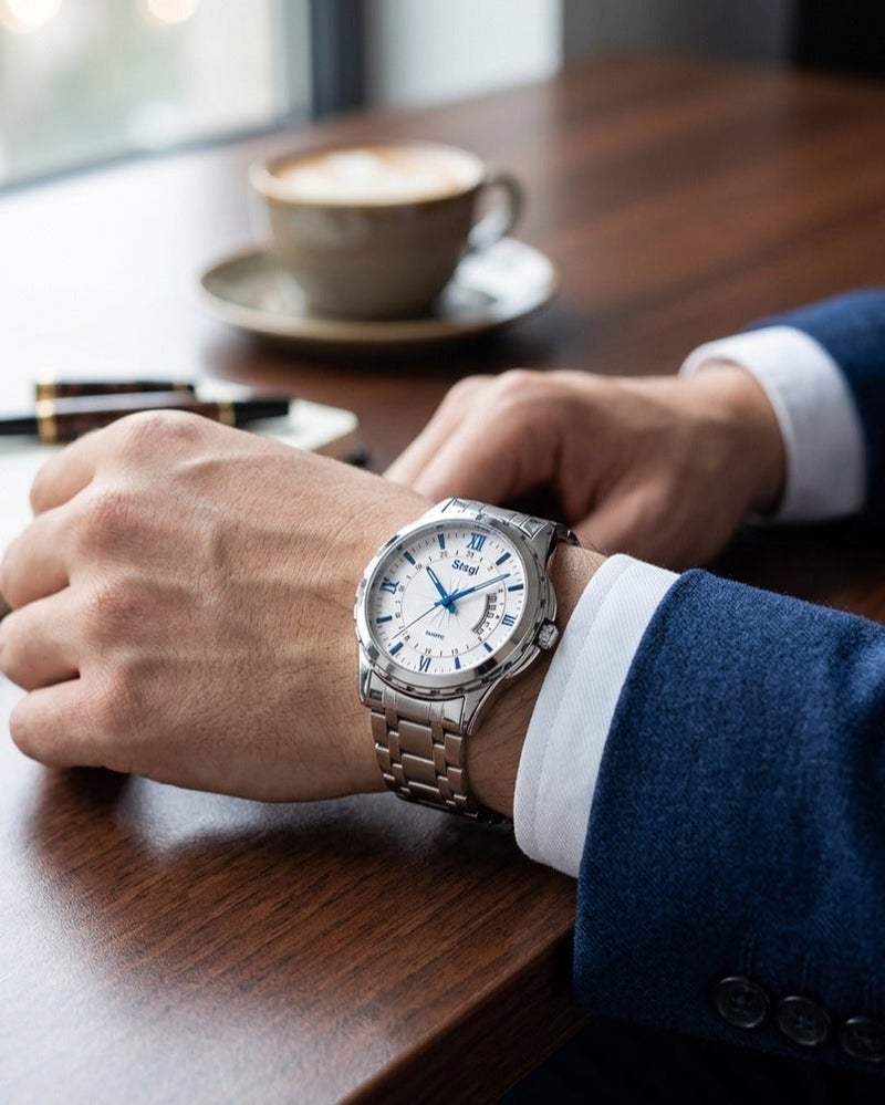 Stagi Luxury Classic Men’s Watch – Silver Design with Royal Blue Accents – Water Resistant with Durable Rust-Resistant Stainless Steel Case – Elegant and Practical Formal Watch - Image 3