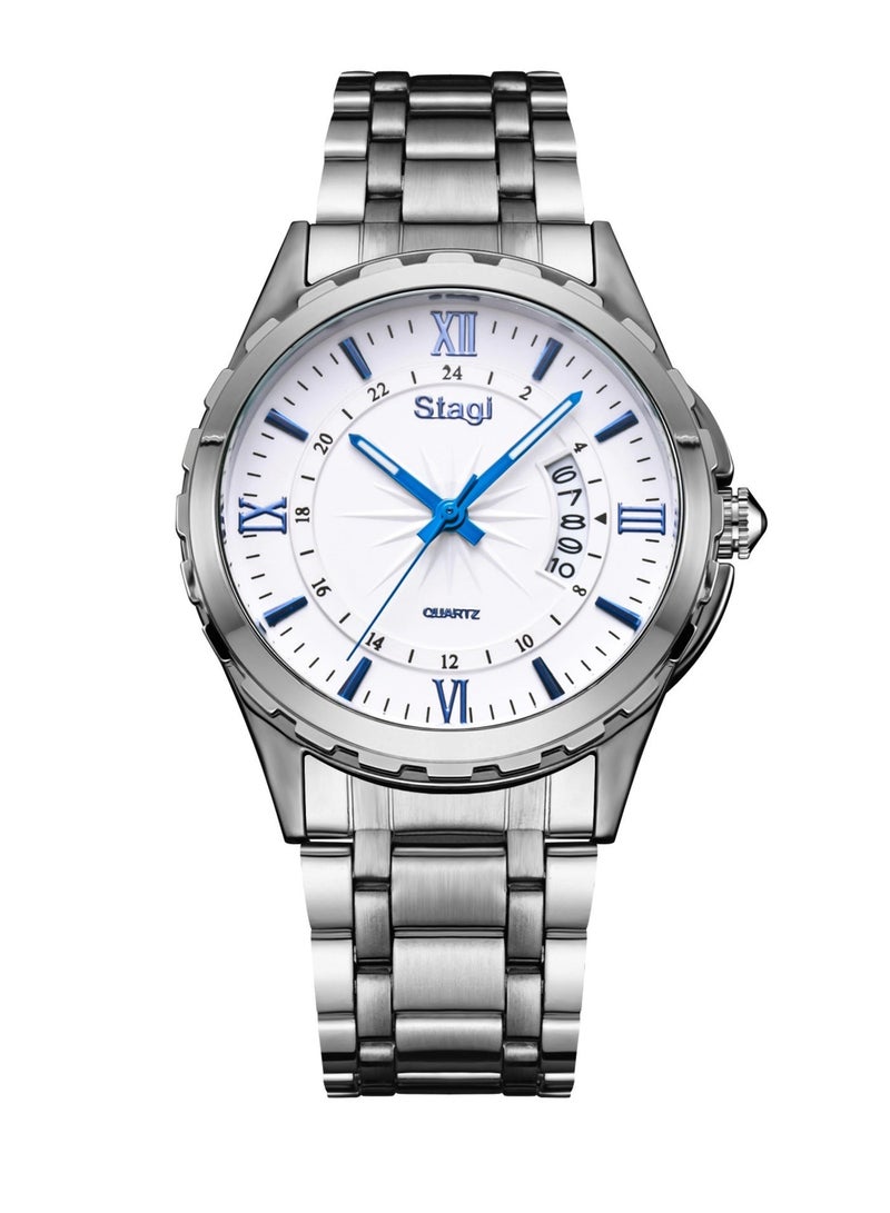 Stagi Luxury Classic Men’s Watch – Silver Design with Royal Blue Accents – Water Resistant with Durable Rust-Resistant Stainless Steel Case – Elegant and Practical Formal Watch - Image 4