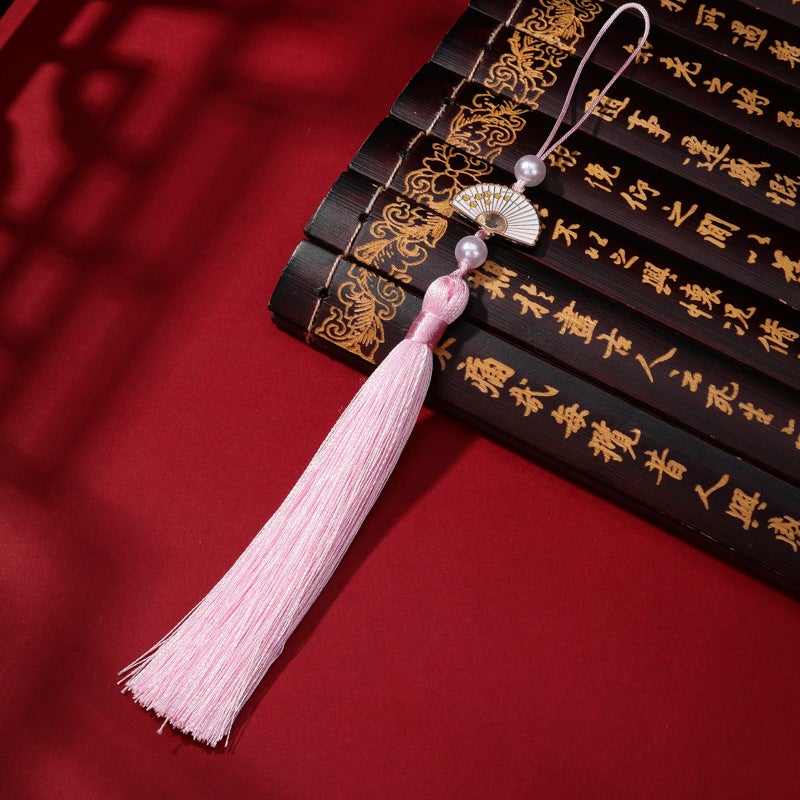 Generic Pearl White Fan Tassel Chinese Hanfu Car Pendant Pink