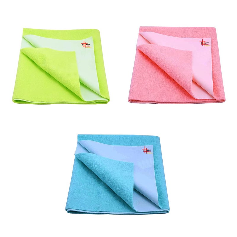 GIANT IMPEX Baby DrySheet Medium Pack of 3, Pista Green, Peacock Blue & Salmon Rose - Image 1