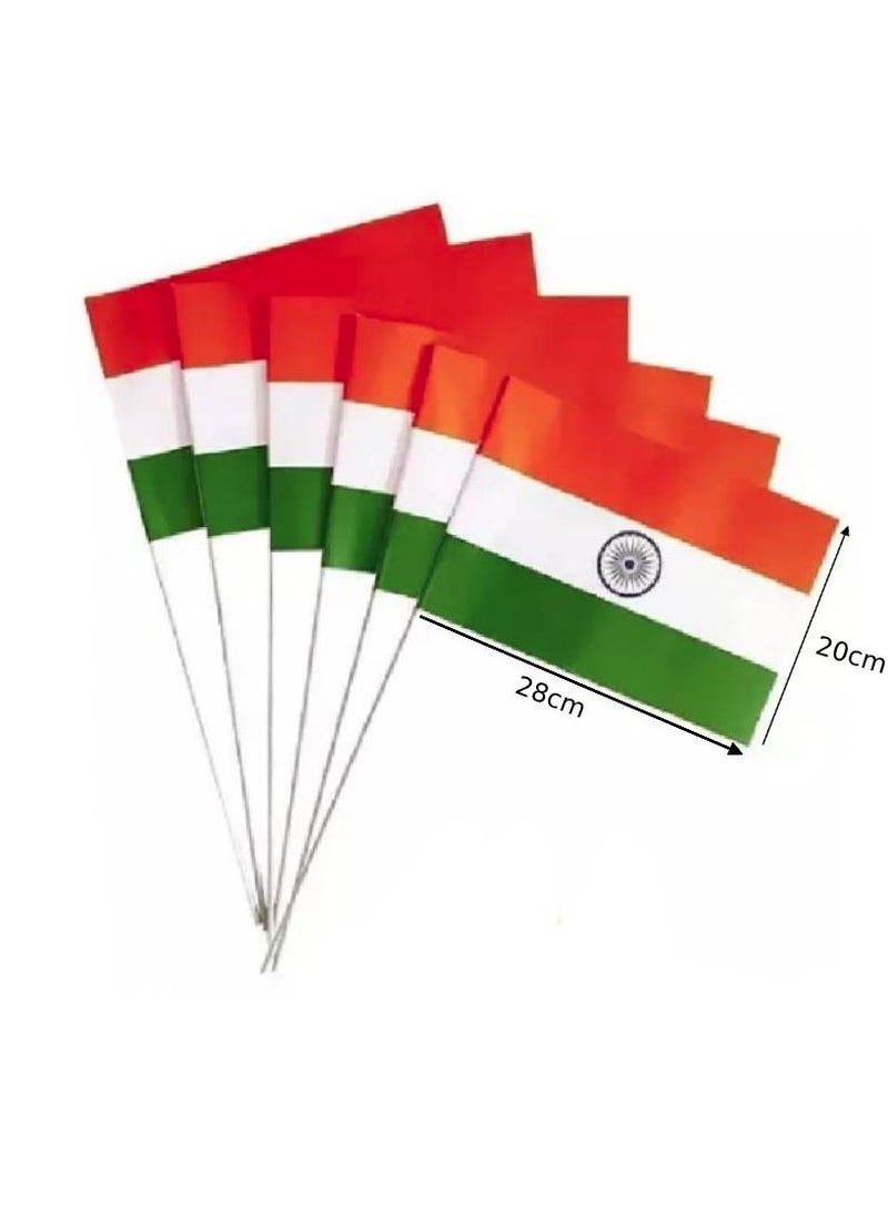 Madhoor Indian Flag with Bamboo Stick 20x28cm Pack of 6 